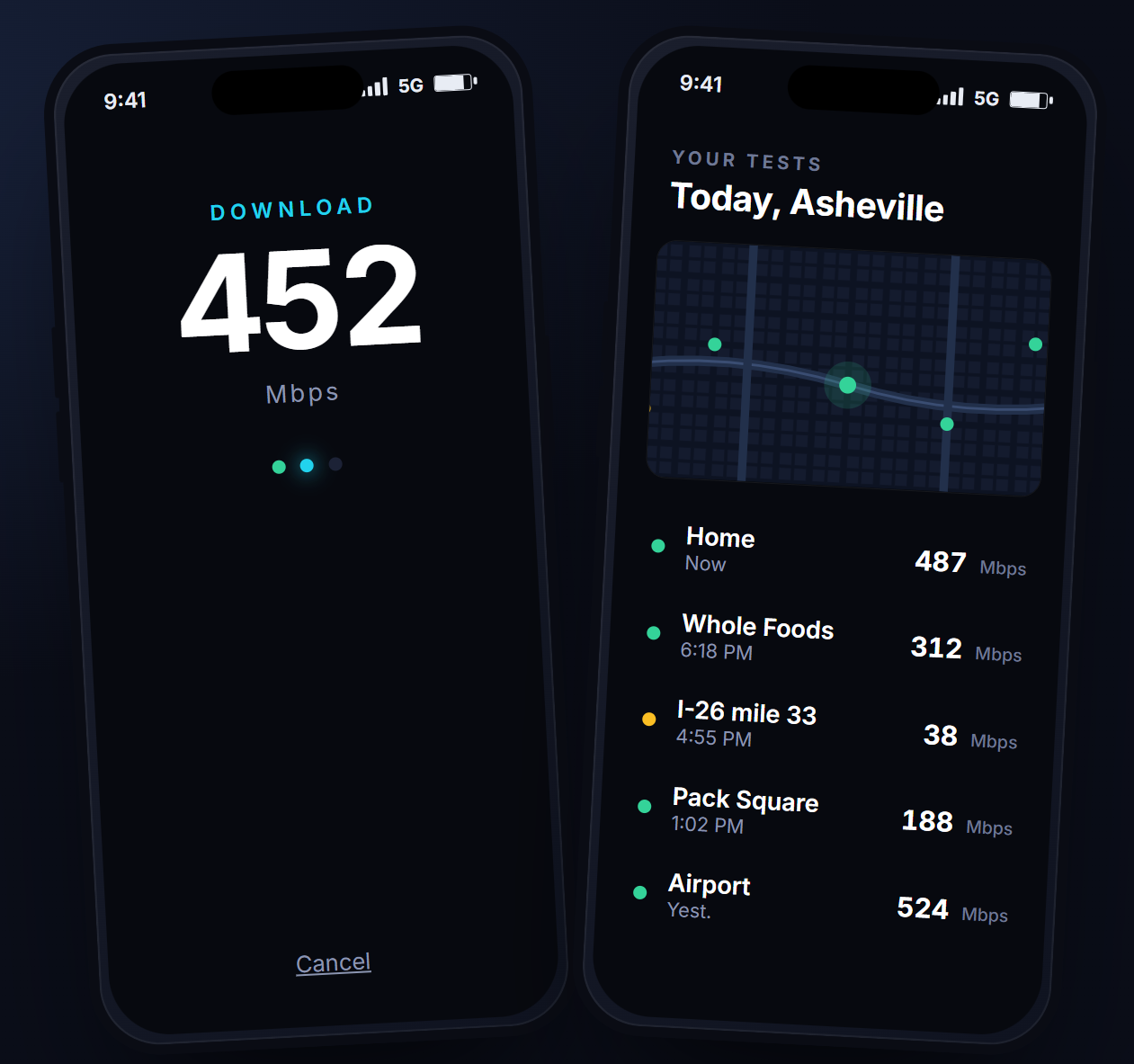 Mobile coverage app running a speed test inside a WebView