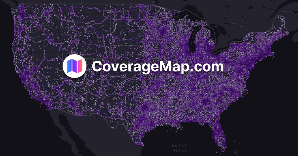 Map of United States with CoverageMap logo overlayed on top of it